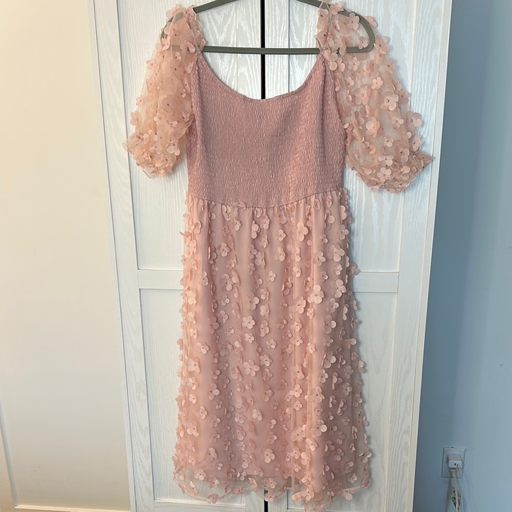 JJ's House Pink Chiffon Smocked A-Line Dress with Sparkling Floral‎ Accents 10